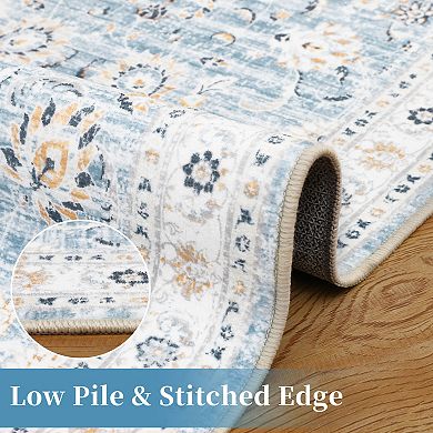 Vintage Area Rug Machine Washable Non Slip Non Shedding Stain Resistant Carpet for Bedroom Kitchen
