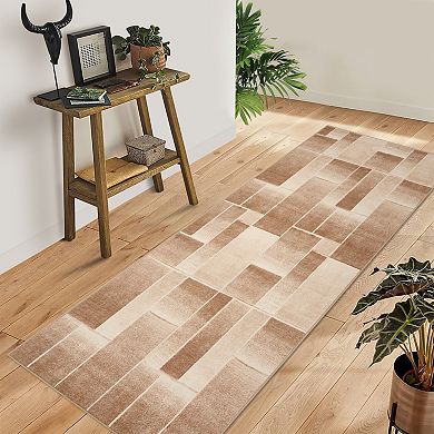 Stain Resistant & Easy Clean Modern Area Rug Block Pattern Indoor Carpet for Entryway Kitchen Hall