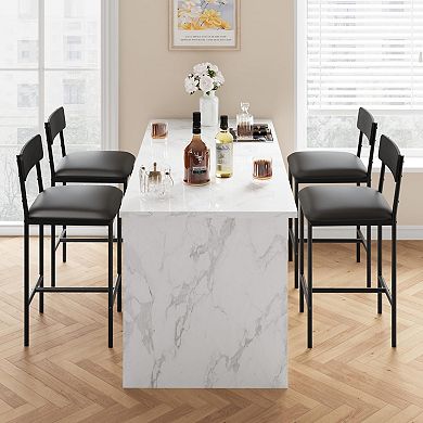 4 Piece Counter Height Bar Stools with Backrest and Footrest, Easy Assembly