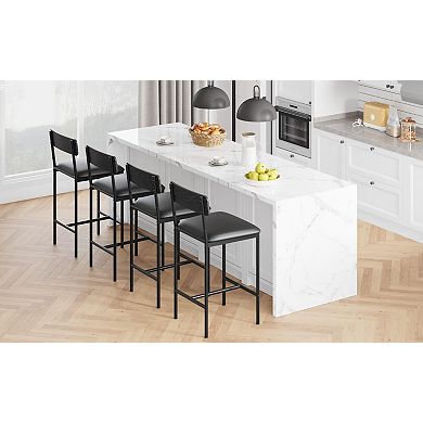 4 Piece Counter Height Bar Stools with Backrest and Footrest, Easy Assembly