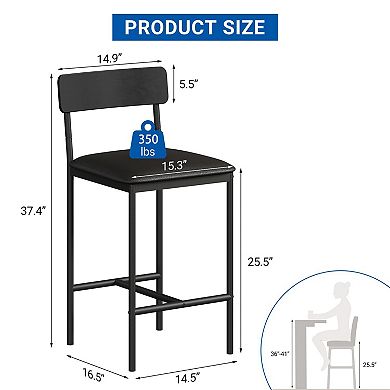 4 Piece Counter Height Bar Stools with Backrest and Footrest, Easy Assembly