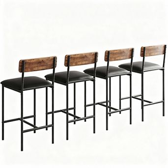 4 pc Counter Height Bar Stools with Backrest and Footrest, Easy Assembly