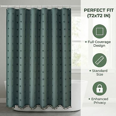 3D Geometric Texture Shower Curtain Sets with Tassels Waterproof Curtain with 12 Hooks for Bathroom