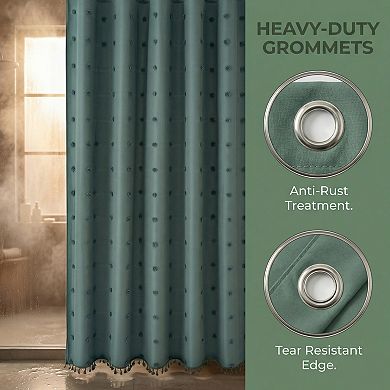 3D Geometric Texture Shower Curtain Sets with Tassels Waterproof Curtain with 12 Hooks for Bathroom