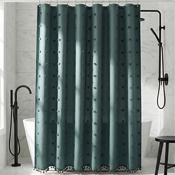 3D Geometric Texture Shower Curtain Sets with Tassels Waterproof Curtain with 12 Hooks for Bathroom