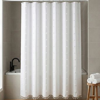 3D Geometric Texture Shower Curtain Sets with Tassels Waterproof Curtain with 12 Hooks for Bathroom