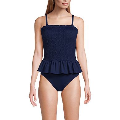 Women's Lands' End Smocked Bandeau Peplum One-Piece Swimsuit