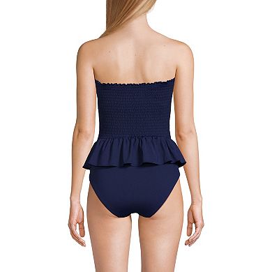 Women's Lands' End Smocked Bandeau Peplum One-Piece Swimsuit