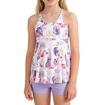 Girls' 8-12 Years 2 pc Tankini Set, Print Peplum Top with Boy Shorts