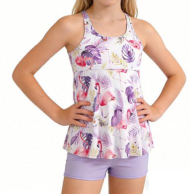 Girls' 8-12 Years 2-Piece Tankini Set, Print Peplum Top with Boy Shorts