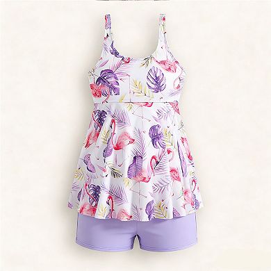 Girls' 8-12 Years 2-Piece Tankini Set, Print Peplum Top with Boy Shorts