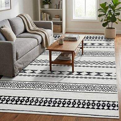 Boho Area Rug Machine Washable Non Slip Non Shedding Stain Resistant Floor Cover for Living Room