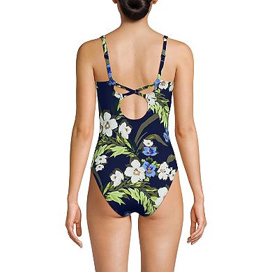 Women's Lands' End V-Neck High Leg Strappy Back One-Piece Swimsuit