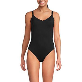 Women's Lands' End V-Neck High Leg Strappy Back One-Piece Swimsuit
