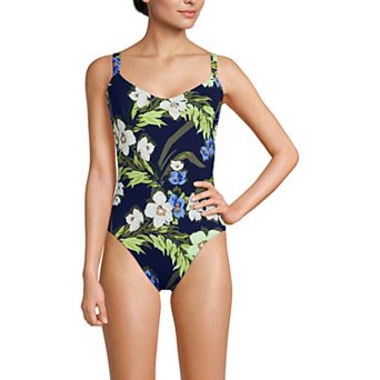 Women's Lands' End V-Neck High Leg Strappy Back One-Piece Swimsuit