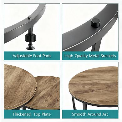 23.6" Round Nesting Coffee Table Set - Space-saving, Rustic Design, Multi-functional