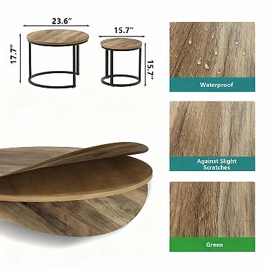 23.6" Round Nesting Coffee Table Set - Space-saving, Rustic Design, Multi-functional