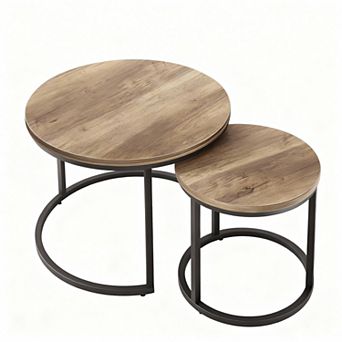 23.6" Round Nesting Coffee Table Set - Space-saving, Rustic Design, Multi-functional
