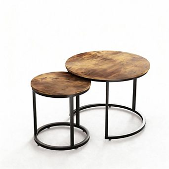 23.6" Round Nesting Coffee Table Set - Space-saving, Rustic Design, Multi-functional