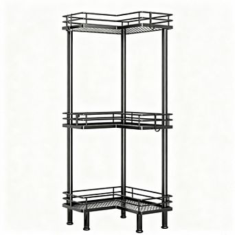 3 tier Stainless Steel Shower Corner Rack with Hooks & Soap Holder