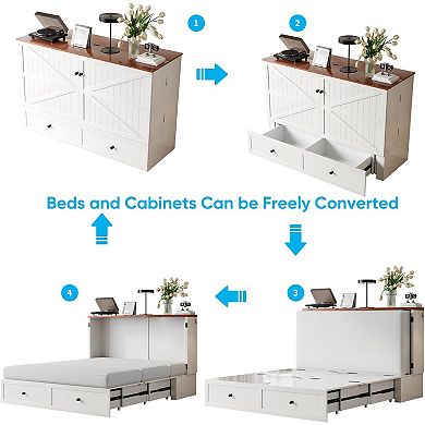 Murphy Storage Cabinet Bed with Foldable Panel, Mattress Included for Small Spaces Home Office Guest