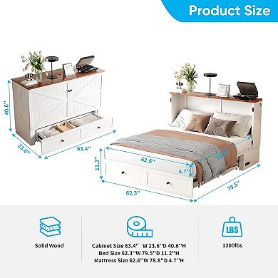 Murphy Storage Cabinet Bed with Foldable Panel, Mattress Included for Small Spaces Home Office Guest