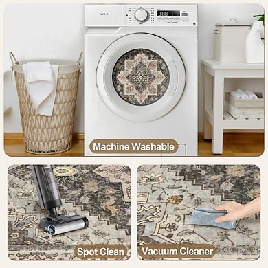 2x3 Washable Entryway Rug, Non-Slip Low Pile Door Mat, Grey/Multicolor