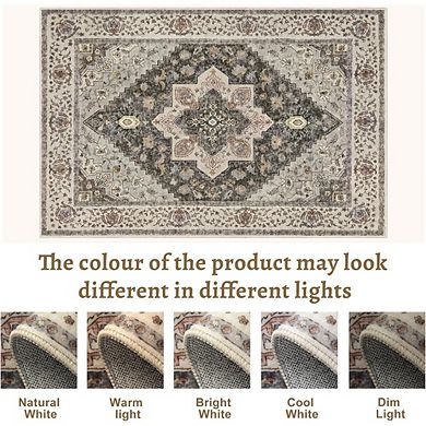 2x3 Washable Entryway Rug, Non-Slip Low Pile Door Mat, Grey/Multicolor