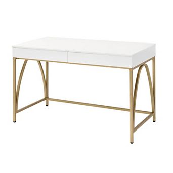 GOODSILO Modern High Gloss Writing Desk with Gold Finish Metal Base