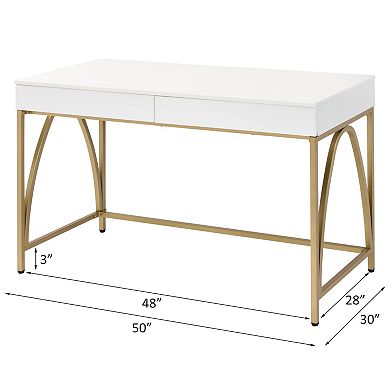 GOODSILO Modern High Gloss Writing Desk with Gold Finish Metal Base