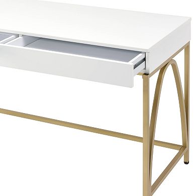 GOODSILO Modern High Gloss Writing Desk with Gold Finish Metal Base