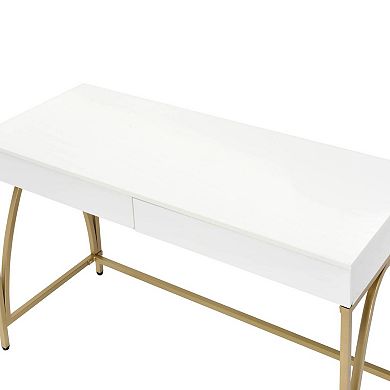 GOODSILO Modern High Gloss Writing Desk with Gold Finish Metal Base