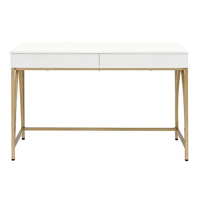 GOODSILO Modern High Gloss Writing Desk with Gold Finish Metal Base