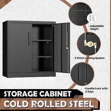 36" Black Metal Storage Cabinet with 2 Adjustable Shelves & Lock