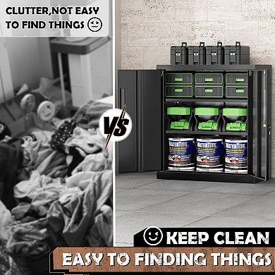 36" Black Metal Storage Cabinet with 2 Adjustable Shelves & Lock