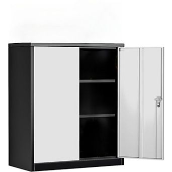 36" Black Metal Storage Cabinet with 2 Adjustable Shelves & Lock
