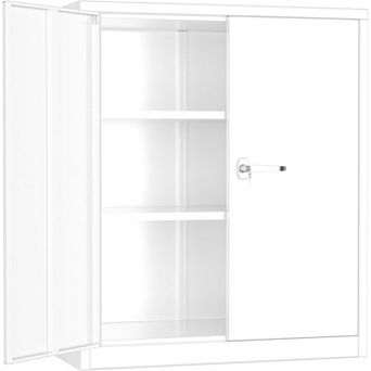 36" Black Metal Storage Cabinet with 2 Adjustable Shelves & Lock