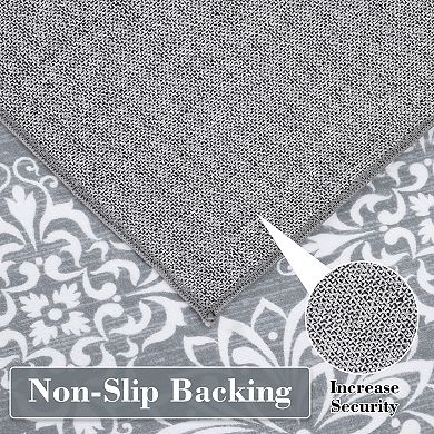 Vintage Damask Area Rug Machine Washable Vacuum Clean Ultra Thin Stain Resistant Carpet for Bedroom