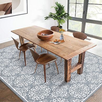 Vintage Damask Area Rug Machine Washable Vacuum Clean Ultra Thin Stain Resistant Carpet for Bedroom