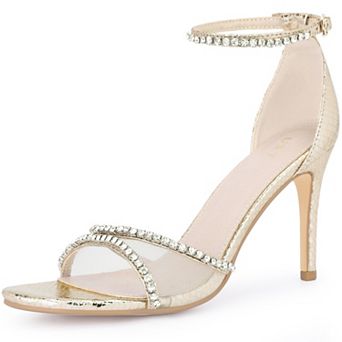 Women's Rhinestone Open Toe Mesh Stiletto Heels Ankle Strap Sandals