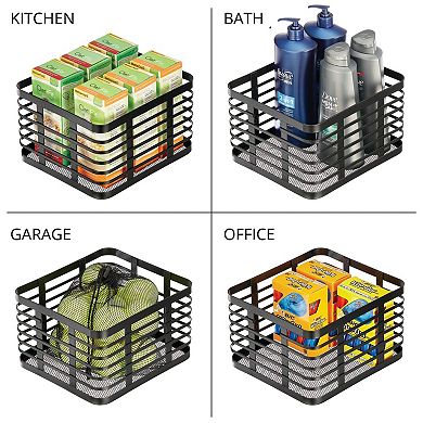 Metal Pantry Basket with Handles - Set of 4 - Matte Black