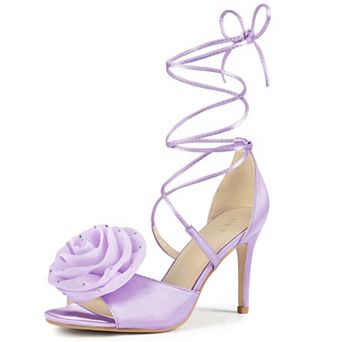 Women's Rhinestone Flower Lace Up Stiletto Heel Sandals