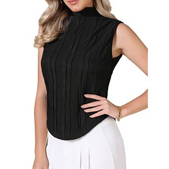 Sleeveless Mock Neck Tank Top for Women Textured Summer Business Casual Outfits Trendy Shirts