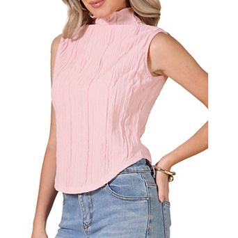 Sleeveless Mock Neck Tank Top for Women Textured Summer Business Casual Outfits Trendy Shirts