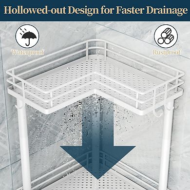 4-Tier Stainless Steel Corner Shower Rack with Hooks and Soap Holder