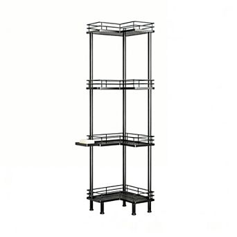 4 tier Stainless Steel Corner Shower Rack with Hooks and Soap Holder