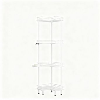 4 tier Stainless Steel Corner Shower Rack with Hooks and Soap Holder