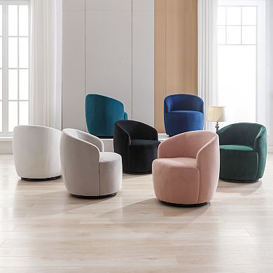 GOODSILO Velvet Swivel Accent Armchair With Barrel Design And Metal Base