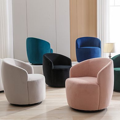 GOODSILO Velvet Swivel Accent Armchair With Barrel Design And Metal Base