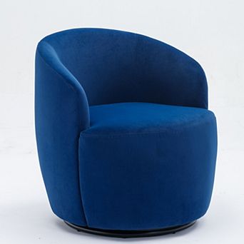 GOODSILO Velvet Swivel Accent Armchair With Barrel Design And Metal Base